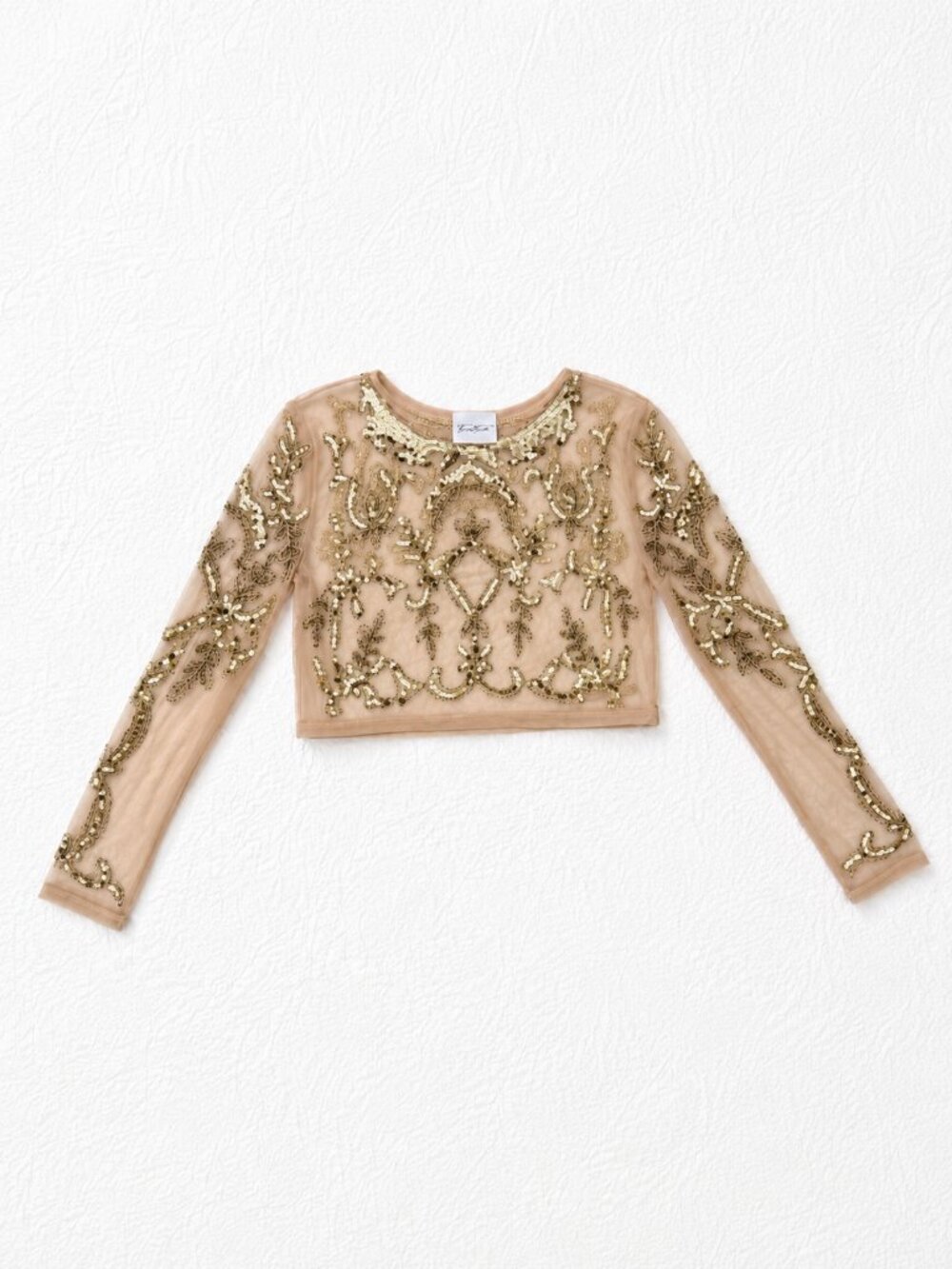 Gold Beaded Embellished Sheer Mesh Crop Top Small - Picture 2 of 6